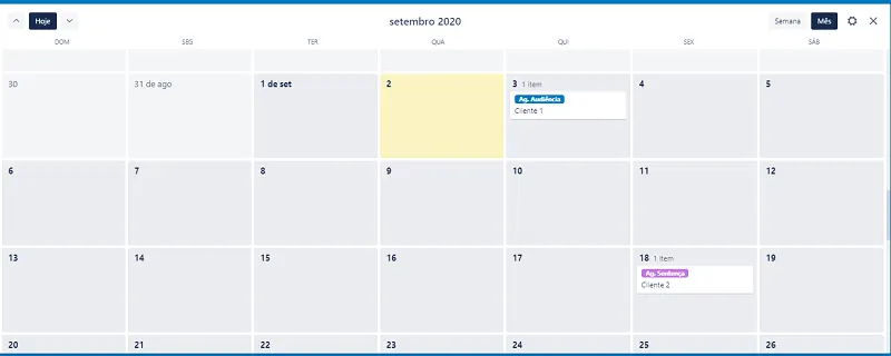 Calendário de prazos Trello