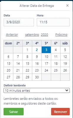 Alterar data no Trello