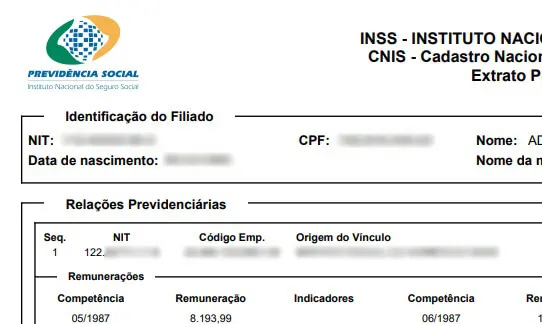 contribuições no CNIS