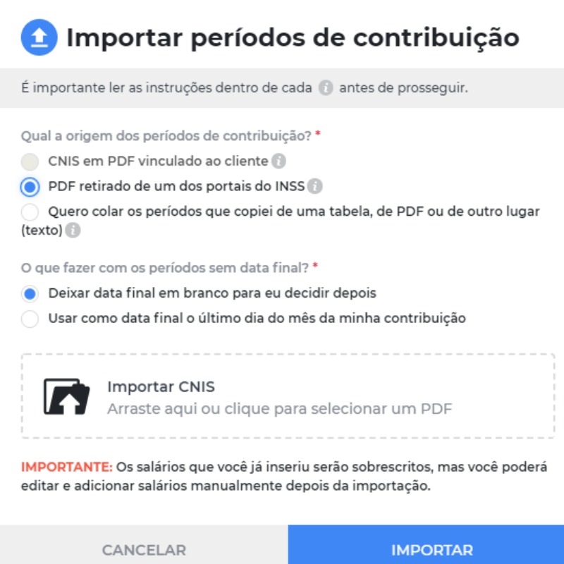 Como importar o CNIS para fazer cálculos