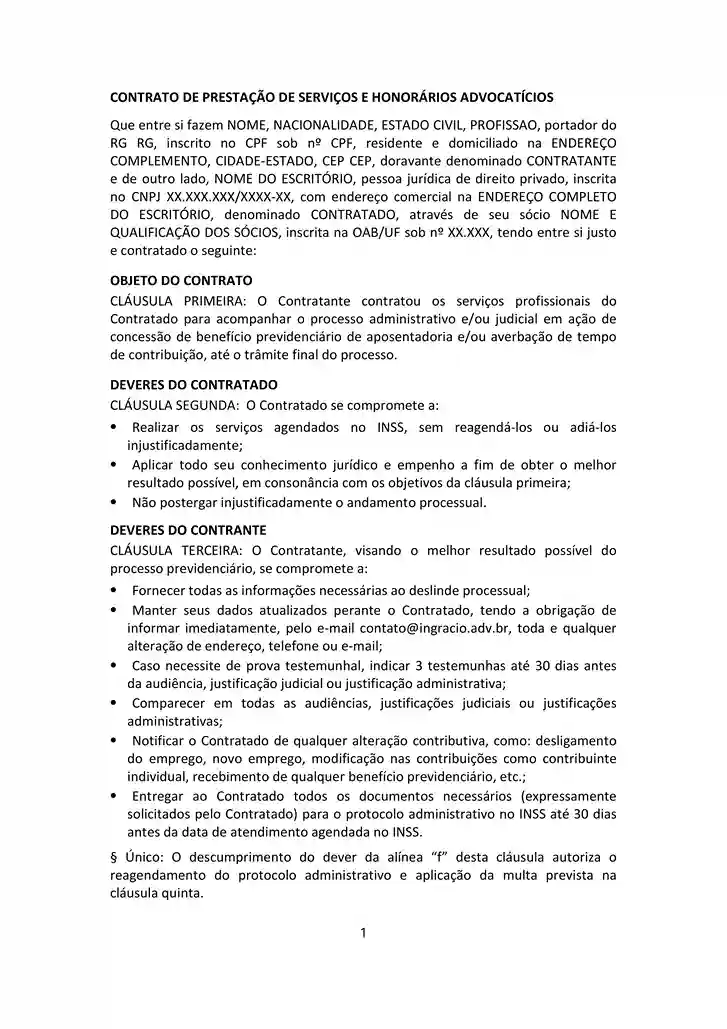 Modelo de Contrato de Honorários