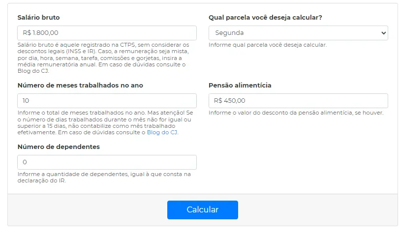 Cálculo do Décimo Terceiro segunda parcela