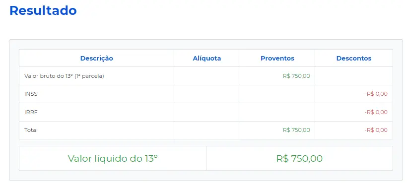 Relatório do cálculo do Décimo Terceiro primeira parcela