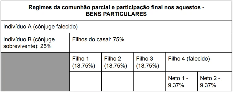 Divisão de herança regime parcial de bens e participação nos aquestos bens particulares