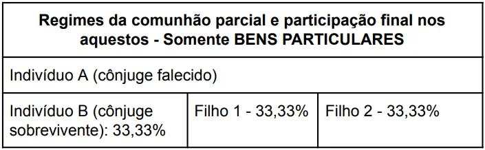 Divisão de herança regime parcial de bens e participação nos aquestos somente bens particupares