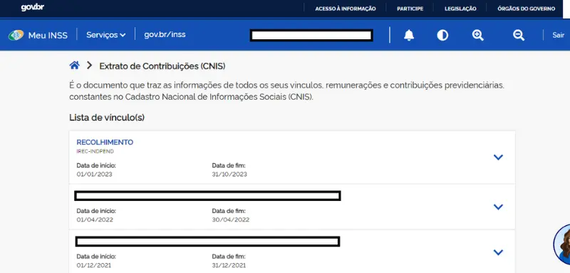 Extrato de contribuição no Meu INSS