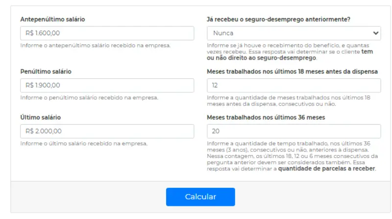Calculadora automática de seguro-desemprego