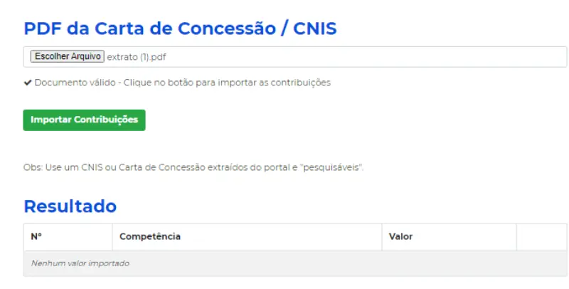 Selecionar CNIS do cliente