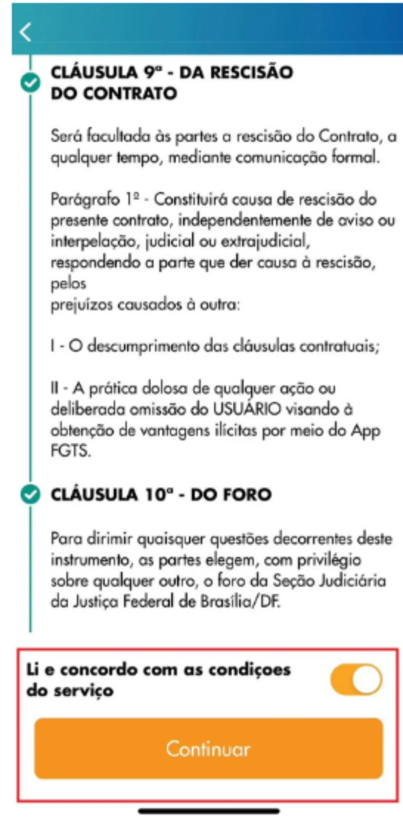 Termos de serviços app FGTS