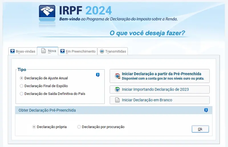 Tela Inicial do Sistema da Receita Federal