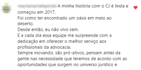 Comentário no Instagram do CJ