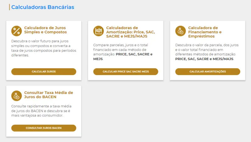 Calculadoras bancárias online e gratuitas