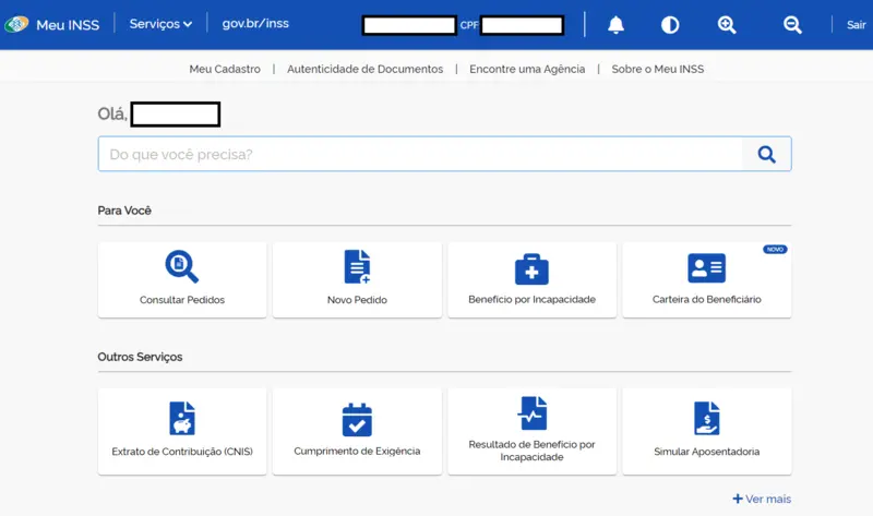 Tela inicial do Meu INSS