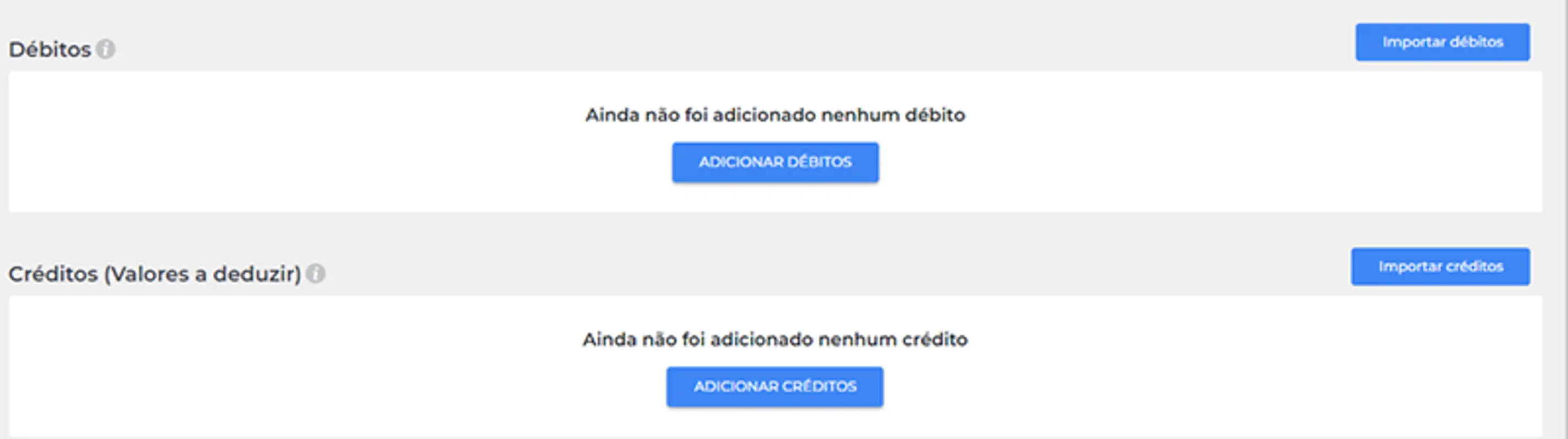 Configuração de Débitos e Créditos