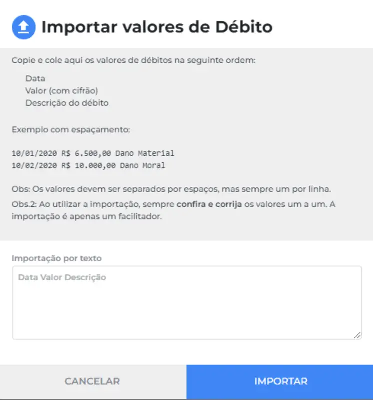 Importar Valores de Débitos
