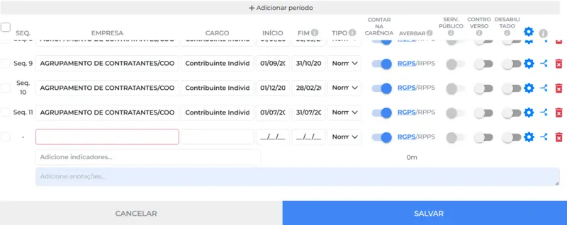 Página Cálculo Jurídico Cadastro empresas