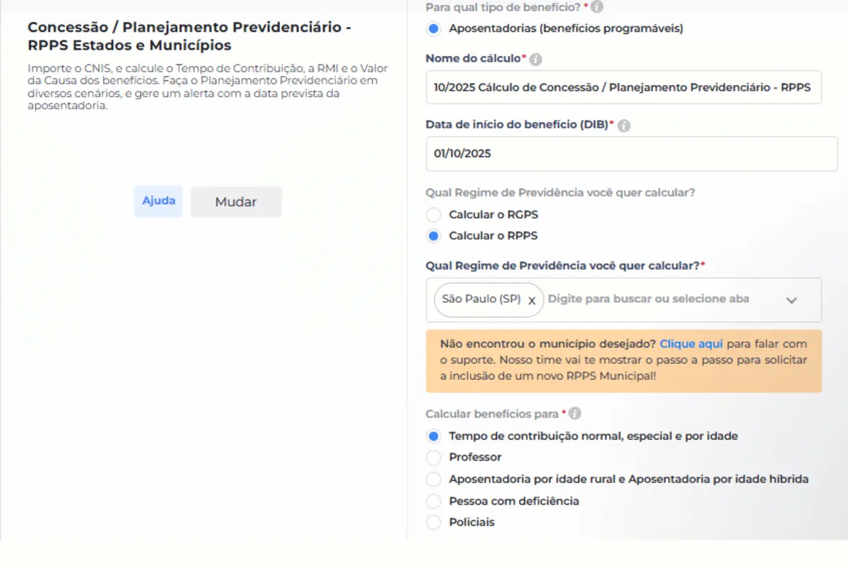 Configuração Novo calculo de Concessao Planejamento Previdenciário RPPS