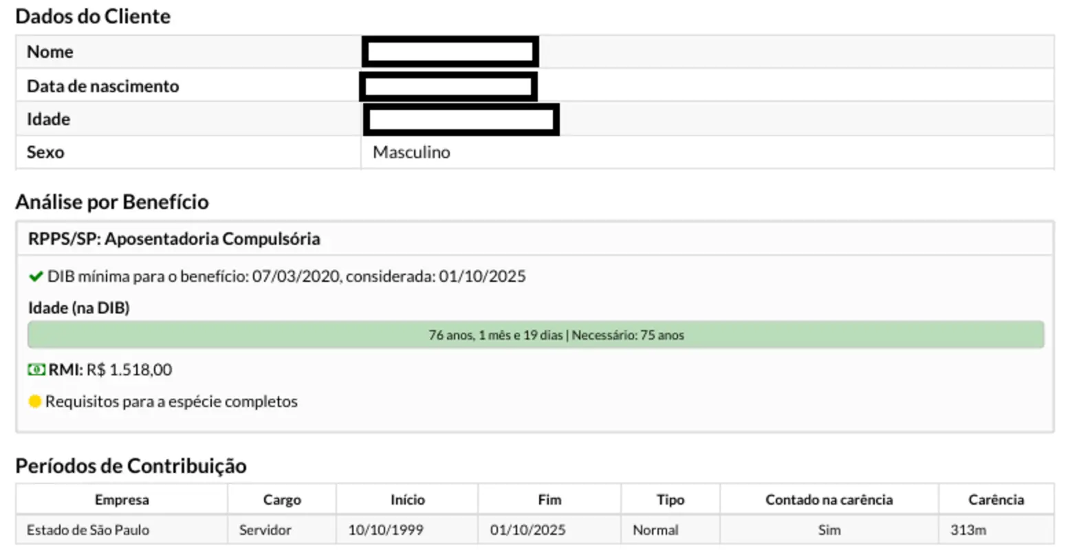 Relatório calculo de Concessao Planejamento Previdenciário RPPS