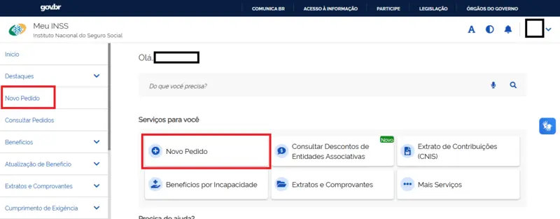 Novo Pedido Meu INSS