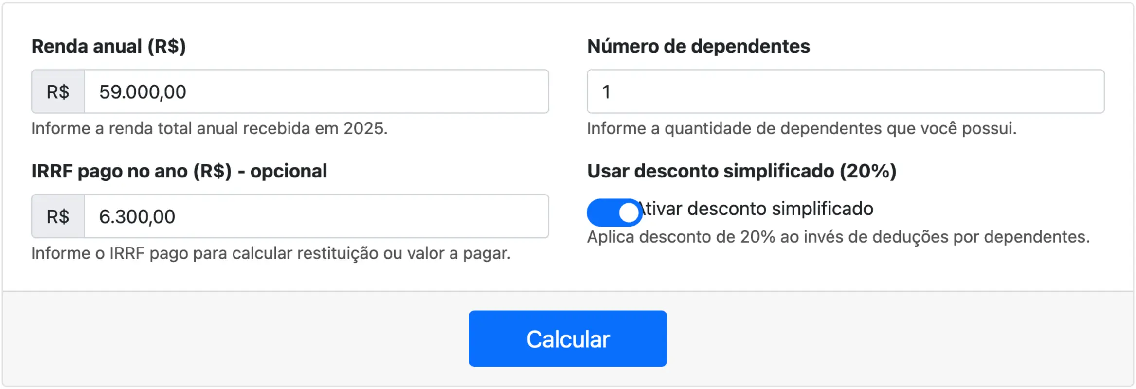 Simulação de Cálculo de Imposto de Renda