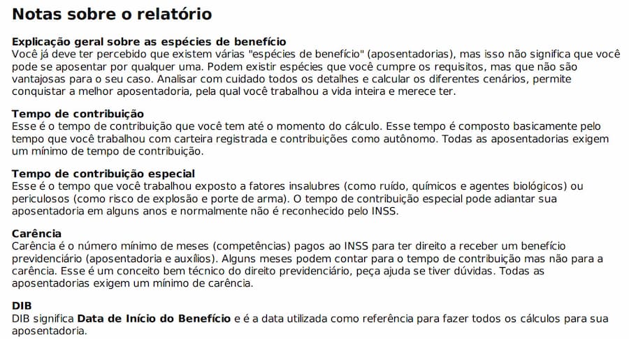 exemplo de relatório aposentadoria por tempo de contribuição