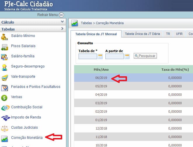 correcao monetaria pjecalc