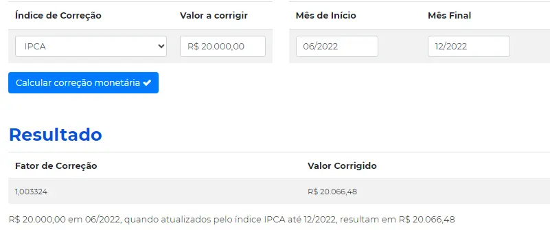 Como calcular correção monetária