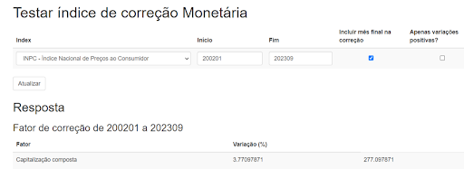 Resultado de Correção pelo INPC no CJ