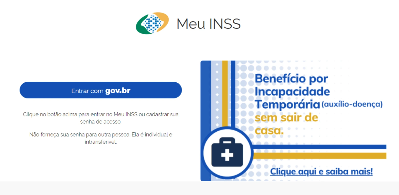 Página inicial do Meu INSS