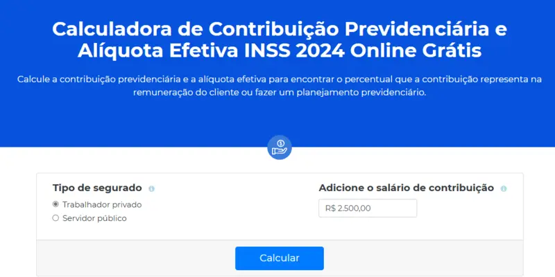 Calculadora de Contribuição Previdenciária e Alíquota Efetiva Online Grátis