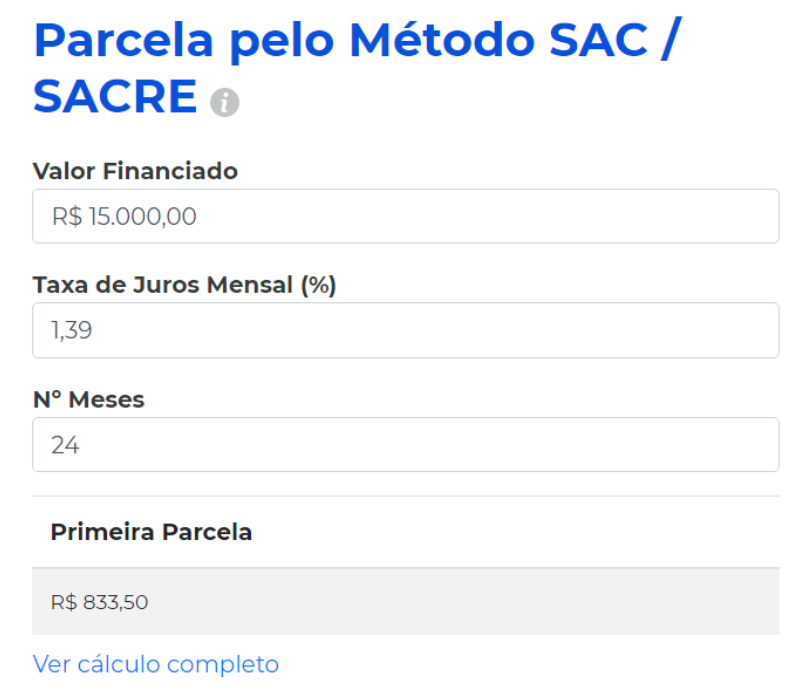 Tabela pelo método SAC/SACRE