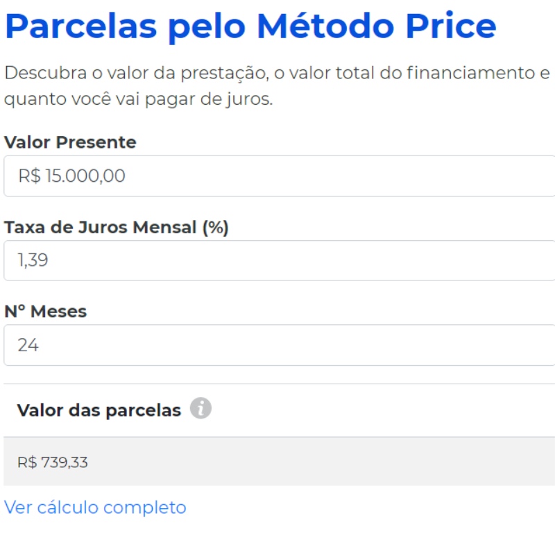 Parcelas pelo método price